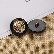 1-Hole Resin Shank Buttons, with Alloy Finding, for Garment Accessories, Flat Round, Black, 21mm(SENE-PW0013-09B-01)