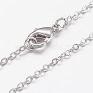 Brass Chain Necklaces, Cross/Rolo Chain, with Lobster Claw Clasps, Real Platinum Plated, 17.6 inch(44.8cm), 1.5mm(MAK-L009-07P)