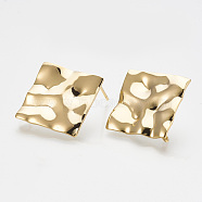 Brass Stud Earring Findings, with Loop, Real 18K Gold Plated, Rhombus, 25x25mm, Hole: 2.5mm, pin: 0.8mm(KK-Q735-146G)