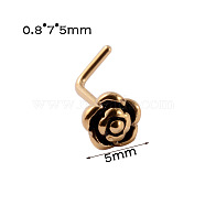 304 Stainless Steel L Shaped Flower Nose Studs, Antique Golden, 5mm(WG137BA-09)