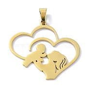 304 Stainless Steel Pendants, Laser Cut, Heart with Mother & Child Charms, Golden, 34x36x1mm, Hole: 7x4mm(STAS-C097-12G)