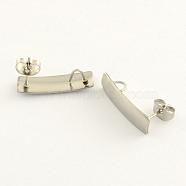 304 Stainless Steel Rectangle Stud Earring Findings, with Loop, Stainless Steel Color, 21x6mm, Hole: 3mm, pin: 0.8mm(X-STAS-R063-40)