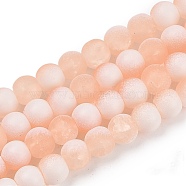 Frosted Crackle Glass Beads Strands, Rondelle, Light Salmon, 8x7mm, Hole: 1.6mm, about 106pcs/strand, 30.31''(77cm)(GLAA-U001-8mm-M05)