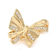 Brass Micro Pave Clear Cubic Zirconia Fold Over Clasps, Bowknot, Real 18K Gold Plated, 18x19x8.5mm(KK-G505-11G)