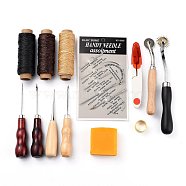 Leather Crafting Tools and Supplies, Leather Working Tools Set with Awl Waxed Thread Thimble Kit, for Stitching Punching Cutting Sewing Leather Craft Making, Mixed Color, 18x11x5.2cm(TOOL-O006-03)