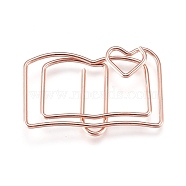 Book Shape Iron Paperclips, Cute Paper Clips, Funny Bookmark Marking Clips, Rose Gold, 19x30x3mm(TOOL-L008-022RG)