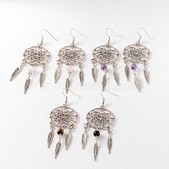Alloy Dangle Earrings, with Gemstone Beads, 89mm, Pin: 0.6mm(EJEW-JE01995)