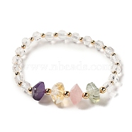 Faceted Natural Quartz Crystal Stretch Beaded Bracelets, Nuggets Natural Citrine & Amethyst & Rose Quartz & Rutilated Quartz Bracelets for Women Men, Real 14K Gold Plated, Inner Diameter: 2-1/4 inch(5.55cm)(BJEW-P318-01G-02)