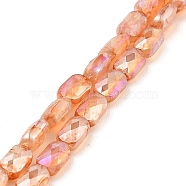Imitation Jade Glass Beads Strands, AB Color Plated, Faceted, Rectangle, Dark Orange, 7x4.5x3mm, Hole: 1mm, about 70pcs/strand, 19.21''(48.8cm)(GLAA-P058-04A-04)
