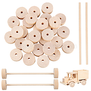 30Pcs Birchwood Wheel, with 15Pcs Birchwood Sticks, DIY Childen Toy Accessories, BurlyWood, Wheel: 28x10mm, Hole: 5mm, Sticks: 150x5mm(DIY-OC0010-57)