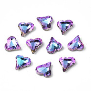 Pointed Back Glass Rhinestone Cabochons, Nail Art Decoration Accessories, AB Color Plated, Faceted, Heart, Orchid, 8x8x3.5mm, about 720pcs/bag(MRMJ-N027-005-A02)