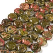 Natural Unakite Beads Strands, Flat Round, 14.6~15.5x6~6.5mm, Hole: 0.8mm, about 27pcs/strand, 15.59''~15.87''(39.6~40.3cm)(G-M403-C14)
