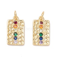 Brass Micro Pave Colorful Cubic Zirconia Pendants,  Cadmium Free & Lead Free, Rectangle, Real 18K Gold Plated, 20x11.5x2mm, Hole: 4.4mm(KK-B048-02G)