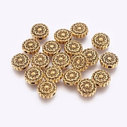 Tibetan Style Alloy Beads, Lead Free & Cadmium Free, Flat Round, Antique Golden Color, Size: about 10mm in diameter, 4mm thick, hole: 1.5mm(X-TIBEB-R022-AG-LF)