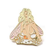 Mushroom Girl Enamel Pin, Light Gold Alloy Brooch for Backpack Clothes, Wheat, 29x25.5x1.8mm(JEWB-G018-03A-LG)
