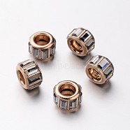 Brass Glass Rhinestone European Beads, Large Hole Beads, Golden Core, Column, Black Diamond, 10x7mm, Hole: 5mm(CPDL-M017-13)