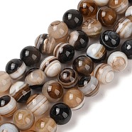 Natural Banded Agate, Eye Agate, Dyed & Heated, Round, Tan, 10mm, Hole: 1.1mm, about 38pcs/strand, 14.96''(38cm)(G-Q194-C02-03B)