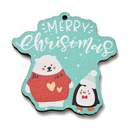 Wood Pendants, Christmas Theme Charms, Penguin, 38.5x40x2.5mm, Hole: 1.6mm(WOOD-Z003-02B)