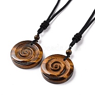 Adjustable Natural Tiger Eye Vortex Pendant Necklace with Nylon Cord for Women, 26.38 inch(67cm)(NJEW-L171-05C)