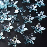 Transparent Acrylic Beads, AB Color, Flower, Dark Turquoise, 25.5x28x6mm, Hole: 1.8mm, about 980pcs/500g(MACR-S373-102-C05)