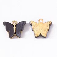 Alloy Enamel Pendants, Butterfly, Light Gold, Slate Gray, 14x16.5x3mm, Hole: 1.6mm(X-ENAM-R136-01J)