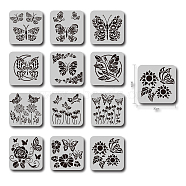 Large Plastic Reusable Drawing Painting Stencils Templates Sets, for Painting on Scrapbook Fabric Canvas Tiles Floor Furniture Wood, Butterfly Pattern, 30x30cm, 12pcs/set(DIY-WH0172-060)