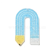 Acrylic Pendants, with Glitter Powder, Pencil, Deep Sky Blue, 52.5x30x2mm, Hole: 1.8mm(OACR-H113-01B)