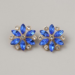 Flower Sew on Rhinestone, Alloy & Glass Rhinestone Buttons, for Costume Bag Hat Accessories, Blue, 20x20x8mm, Hole: 2.5mm(FIND-WH0152-558KCG-01)