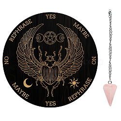 AHADEMAKER 1Pc Custom PVC Plastic Pendulum Board, 1Pc 304 Stainless Steel Cable Chain Necklaces, 1Pc Natural Rose Quartz Stone Pendants, for Witchcraft Wiccan Altar Supplies, Insect Pattern, Board: 200x4mm(DIY-GA0004-92A)