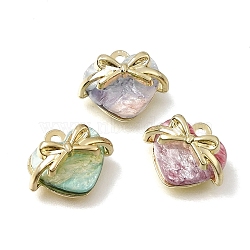 Brass & Resin Pendants, Heart & Bowknot Charms, Gradient Color, Mixed Color, 11.5x14x8mm, Hole: 1.4mm(RE-CBAE379-09LG)