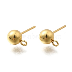 201 Stainless Steel Stud Earring Findings, with Loop and 304 Stainless Steel Pins, Round, Real 18K Gold Plated, 17x9x6mm, Hole: 1.8mm, Pin: 11x0.5mm(STAS-R156-01G-03)