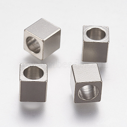 201 Stainless Steel European Beads, Large Hole Beads, Cube, Stainless Steel Color, 6x6x6mm, Hole: 4mm(STAS-K171-42P)