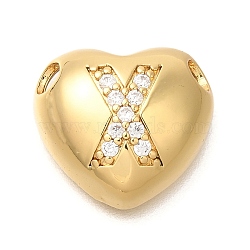 Rack Plating
 Brass Micro Pave Cubic Zirconia Pendants, Cadmium Free & Lead Free, Heart with Letter A~Z Charms, Letter X, 14.5x16x6mm, Hole: 3mm(KK-I722-04G-X)