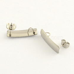 304 Stainless Steel Rectangle Stud Earring Findings, with Loop, Stainless Steel Color, 21x6mm, Hole: 3mm, pin: 0.8mm(X-STAS-R063-40)