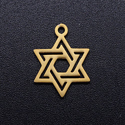 201 Stainless Steel Pendants, for Jewish, Star of David, Golden, 16x12x1mm, Hole: 1.5mm(STAS-Q201-JN311-2)