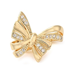 Brass Micro Pave Clear Cubic Zirconia Fold Over Clasps, Bowknot, Real 18K Gold Plated, 18x19x8.5mm(KK-G505-11G)