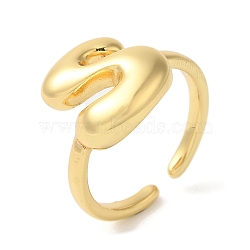 Brass Open Cuff Rings, for Women, Lead Free & Cadmium Free, Real 18K Gold Plated, Letter S, 13.5mm, Adjustable(RJEW-U008-06S-G)