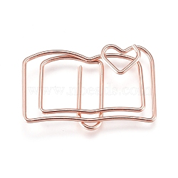 Book Shape Iron Paperclips, Cute Paper Clips, Funny Bookmark Marking Clips, Rose Gold, 19x30x3mm(TOOL-L008-022RG)