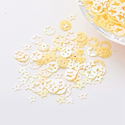 Ornament Accessories Plastic Paillette/Sequins Beads, Flat Round with Star, Yellow, 6x0.1mm(PVC-E001-02-RC02)