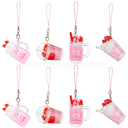 8Pcs 4 Style PVC Plastic Strawberry Ice Cream Cup Pendant Decorations, Imitation Food, for Backpack, Keychain Decor, with Rabbit Pattern, Pink, 105~117mm, 2pcs/style(HJEW-OC0001-08)