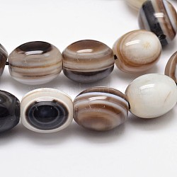 Natural Dyed Striped Agate/Banded Agate Oval Bead Strands, Eye Agate Beads, Black, 12x10mm, Hole: 1.5mm, about 34pcs/strand, 15.74 inch(G-L288-01A)