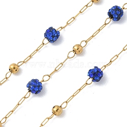 Ion Plating(IP) 304 Stainless Steel Link Chains, Soldered, with Glass and Spool, Real 18K Gold Plated, Blue, 3x1x0.2mm, about 32.81 Feet(10m)/Roll(CHS-A014-06G-03)