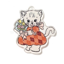 Cartoon Acrylic Pendants, cat, 43x37x2.2mm, Hole: 1.6mm(SACR-Z004-06A)