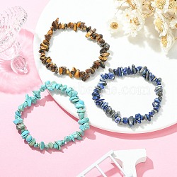 3Pcs 3 Style Natural & Synthetic Mixed Gemstone Chips Beaded Stretch Bracelets Set for Women, Inner Diameter: 2 inch(5cm), 1Pc/style(BJEW-FZ00003)