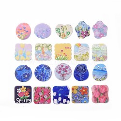 Acrylic Cabochons, for Hair Pins, Hair & Earrings Accessories, Mixed Shape with Flower Pattern, Mixed Color, 30~36.5x33~35x2~2.5mm(MACR-C002-21)