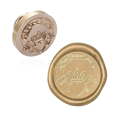 DIY Scrapbook, Brass Wax Seal Stamp Head, Hand with Crown & Heart, Golden, 25x14mm(AJEW-WH0099-274)