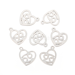 304 Stainless Steel Pendants, Laser Cut, Heart with Constellation, Cancer, 15.5x13x0.8mm, Hole: 1.5mm(STAS-I157-07A)