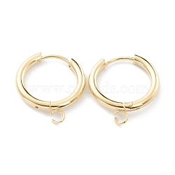 201 Stainless Steel Huggie Hoop Earring Findings, with Horizontal Loop and 316 Surgical Stainless Steel Pin, Real 24K Gold Plated, 21x19x2.5mm, Hole: 2.5mm, Pin: 1mm(STAS-P283-01F-G)