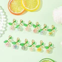 Acrylic Flower Pendant Decorations, with Zinc Alloy Lobster Claw Clasps, Mixed Color, 34mm, 12pcs/set(HJEW-JM04149)