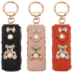 3Pcs 3 Colors PU Leather & Plastic Pearl & Rhinestone Lipstick Holder Keychains, Portable Lip Balm Organizer Holder Bag for Women Ladies, with Alloy & Iron Findings, Golden, Mixed Color, 13.4cm, 1pc/color(AJEW-GO0001-84)